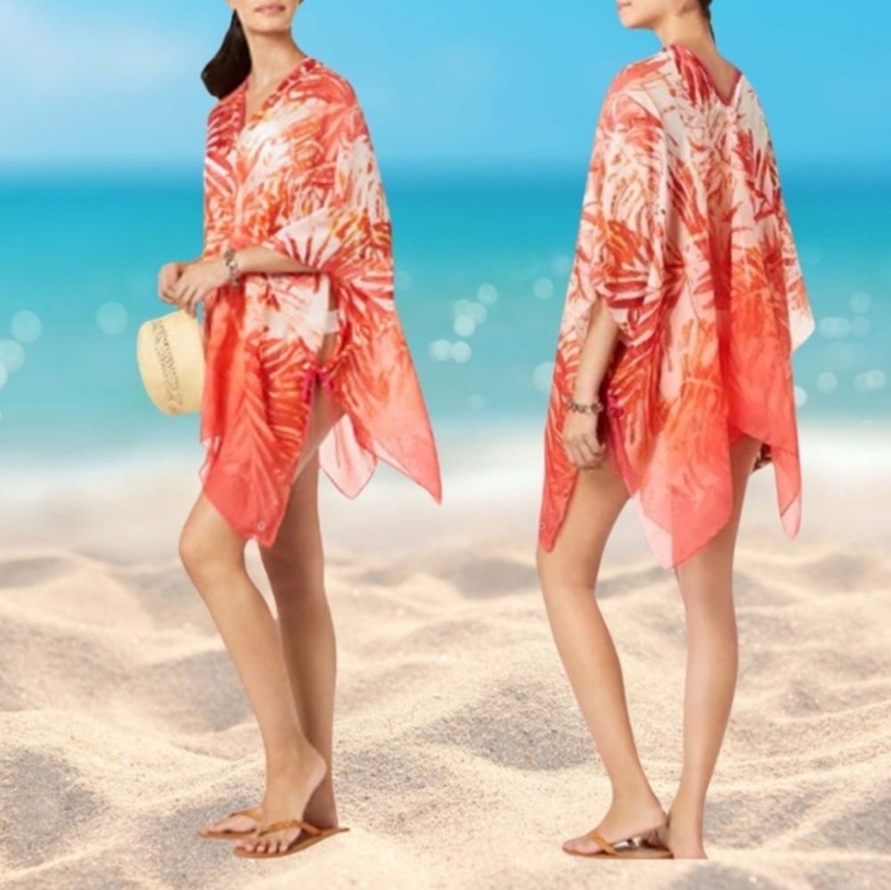 NWOT Calvin Klein Tropical Palm Ombre Chiffon Swim Coverup - One Size